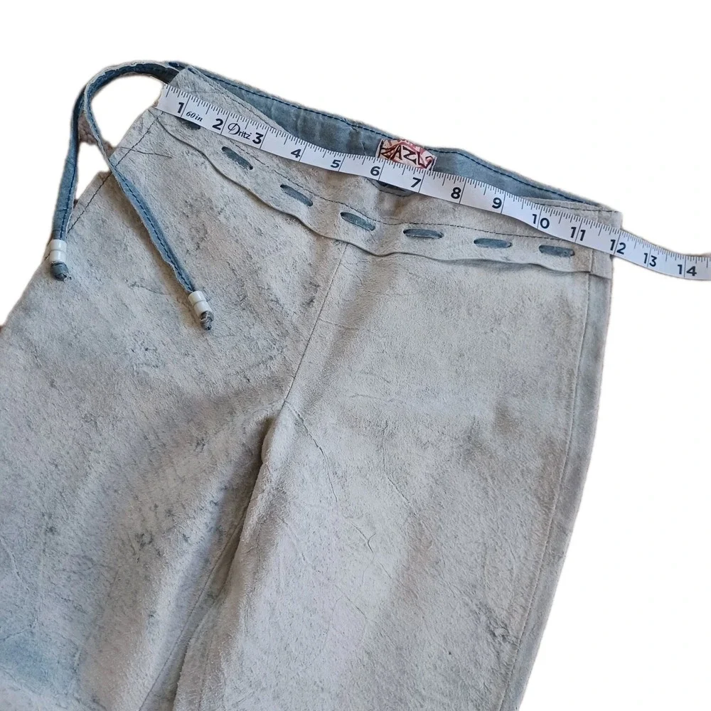 Youth Girls Authentic Suede Leather Blue Dyed Western Rodeo Running Stitch Pants